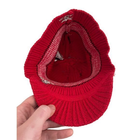Chicago Bulls NBA Adidas Vtg Red Embroidered Acrylic Winter Beanie Visor Hat euc - Picture 7 of 8